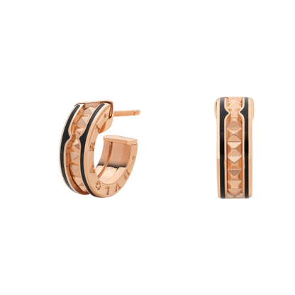 [Angela Jewellery]ZERO 1 ROCK PINK GOLD EARRINGS WITH STUDDED SPIRAL AND BLACK CERAMIC