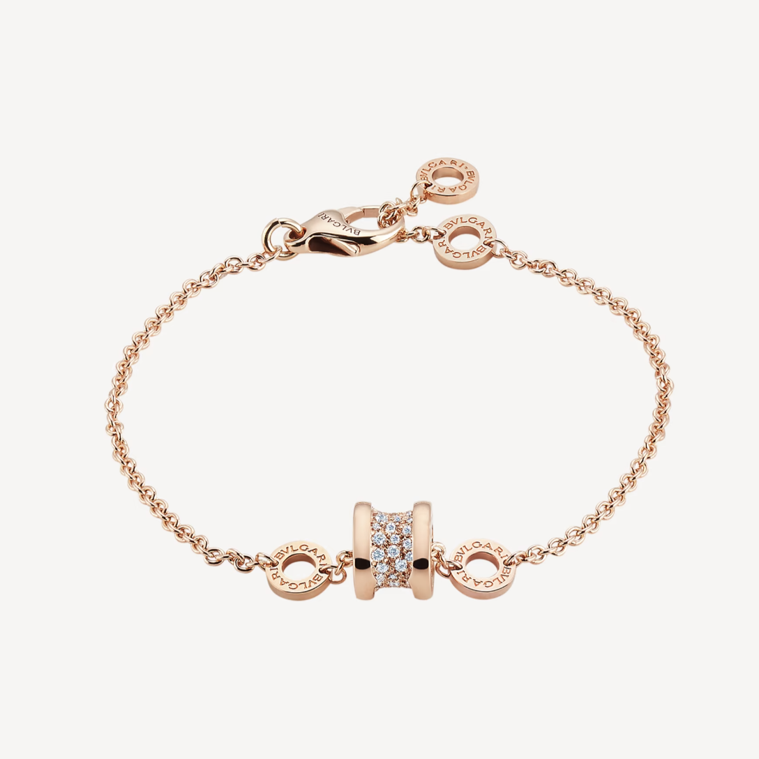[Angela Jewellery]ZERO 1 SOFT PINK GOLD WITH PAVED DIAMONDS ON THE SPIRAL BRACELET