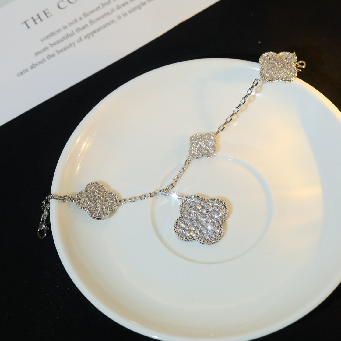 [Angela Jewellery]CLOVER BRACELET 5 MOTIF SILVER DIAMOND PAVED