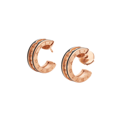 [Angela Jewellery]ZERO 1 ROCK PINK GOLD EARRINGS WITH STUDDED SPIRAL AND BLACK CERAMIC