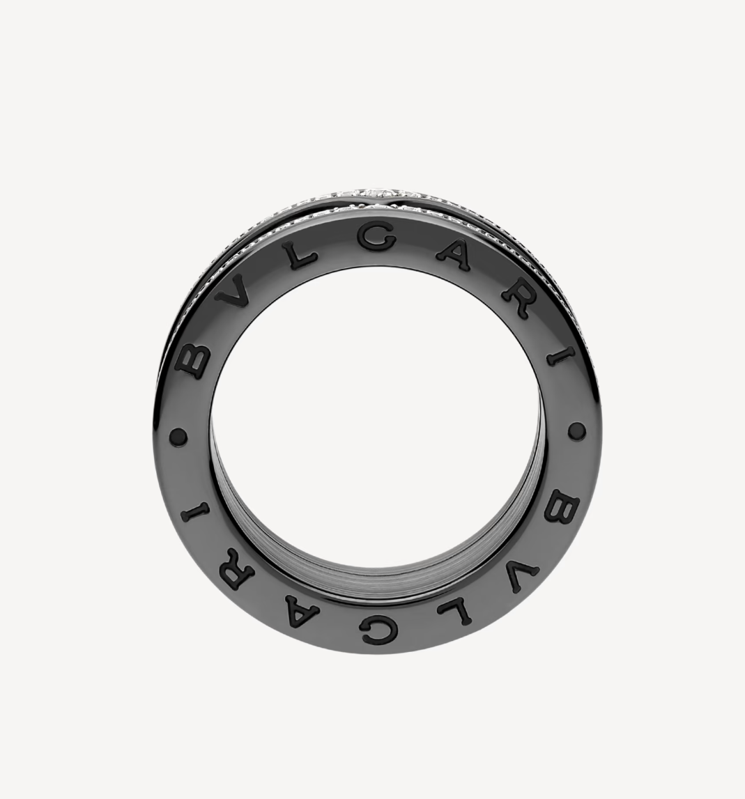 [Angela Jewellery]ZERO 1 ROCK FOUR-BAND BLACK CERAMIC WITH STUDDED SPIRAL AND PAVED DIAMONDS RING
