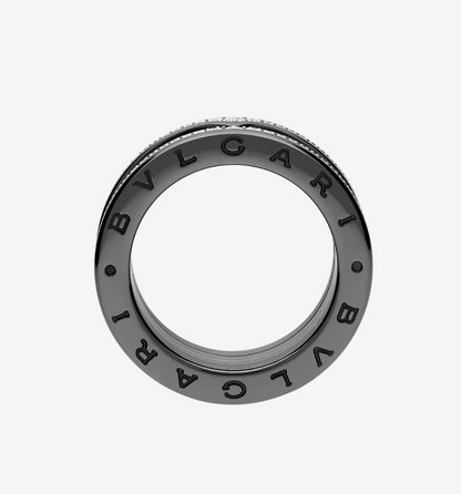 [Angela Jewellery]ZERO 1 ROCK FOUR-BAND BLACK CERAMIC WITH STUDDED SPIRAL AND PAVED DIAMONDS RING
