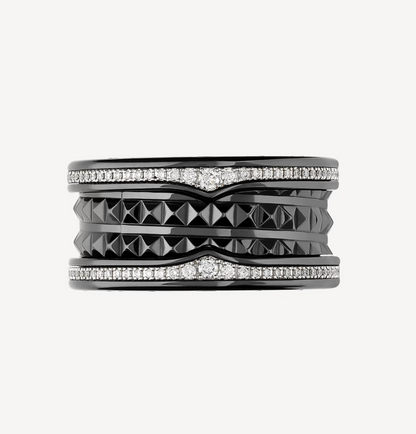 [Angela Jewellery]ZERO 1 ROCK FOUR-BAND BLACK CERAMIC WITH STUDDED SPIRAL AND PAVED DIAMONDS RING