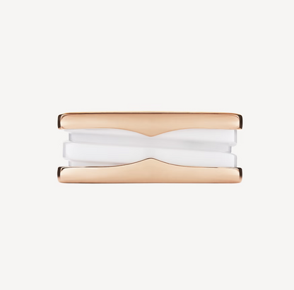 [Angela Jewellery]ZERO 1 TWO-BAND LOOPS AND WHITE CERAMIC SPIRAL PINK GOLD RING