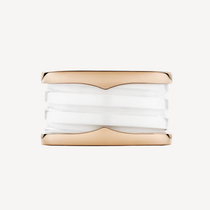 [Angela Jewellery]ZERO 1 FOUR-BAND LOOPS AND WHITE CERAMIC SPIRAL PINK GOLD RING