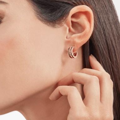 [Angela Jewellery]ZERO 1 ROCK PINK GOLD EARRINGS WITH STUDDED SPIRAL AND BLACK CERAMIC