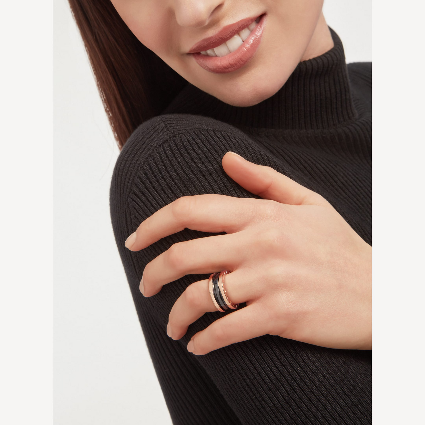 [Angela Jewellery]ZERO 1 TWO-BAND LOOPS AND BLACK CERAMIC PINK GOLD RING