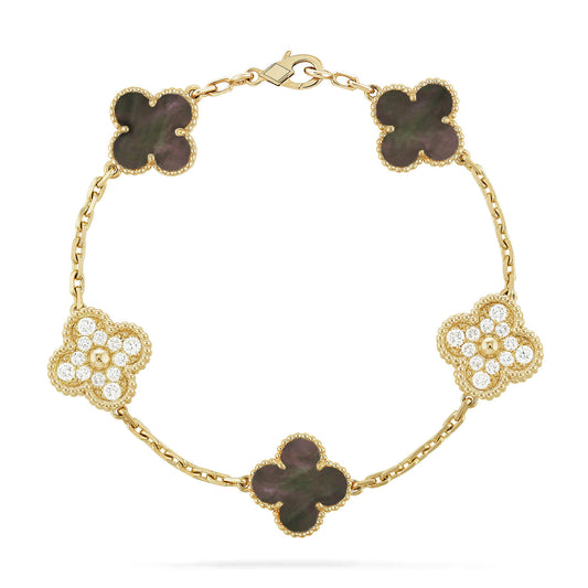 [Angela Jewellery]CLOVER 5 MOTIF GRAY MOP DIAMOND BRACELET