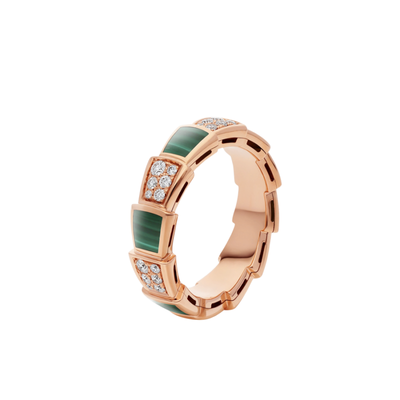 [Angela Jewellery]SERPENTI RING PINK GOLD MALACHITE DIAMOND PAVED 4MM