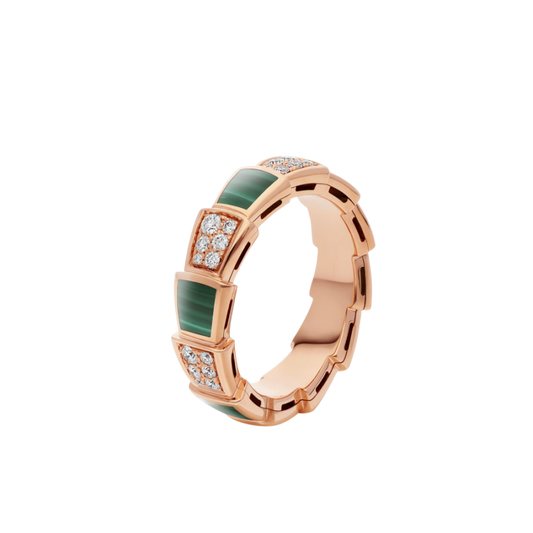 [Angela Jewellery]SERPENTI RING PINK GOLD MALACHITE DIAMOND PAVED 4MM