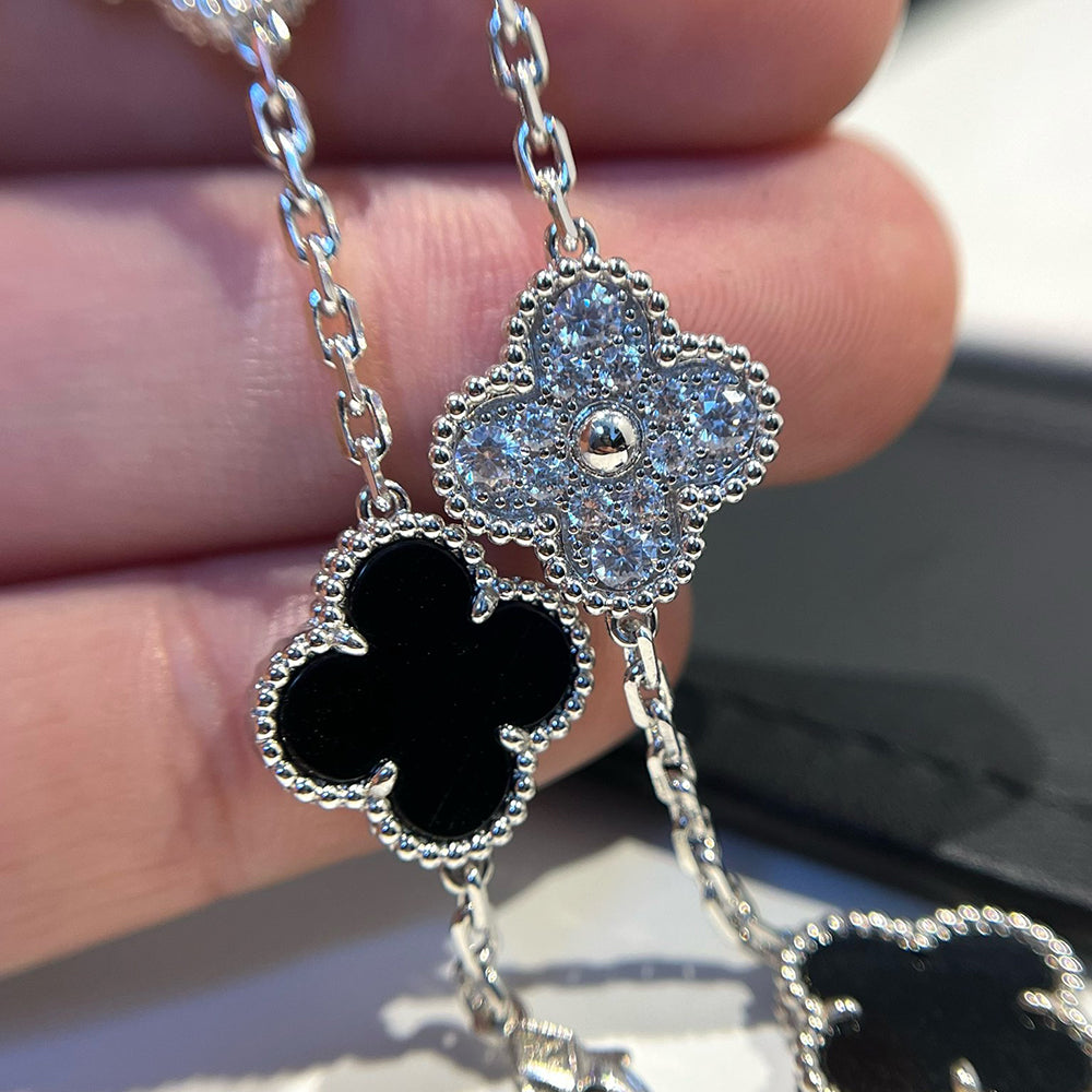 [Angela Jewellery]CLOVER 5 MOTIF ONYXS DIAMOND BRACELET SILVER