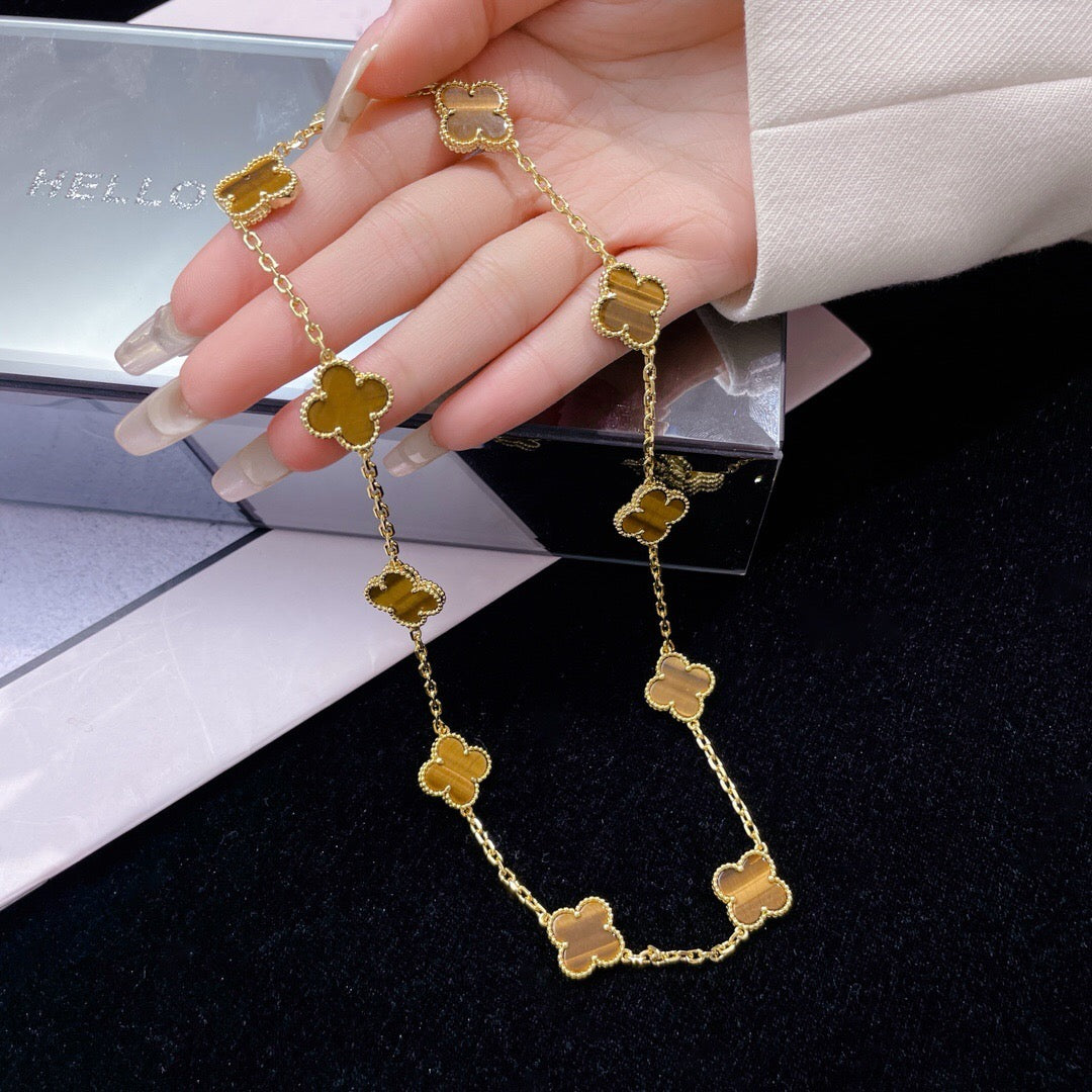 [Angela Jewellery]CLOVER 10 MOTIFS TIGER EYE NECKLACE