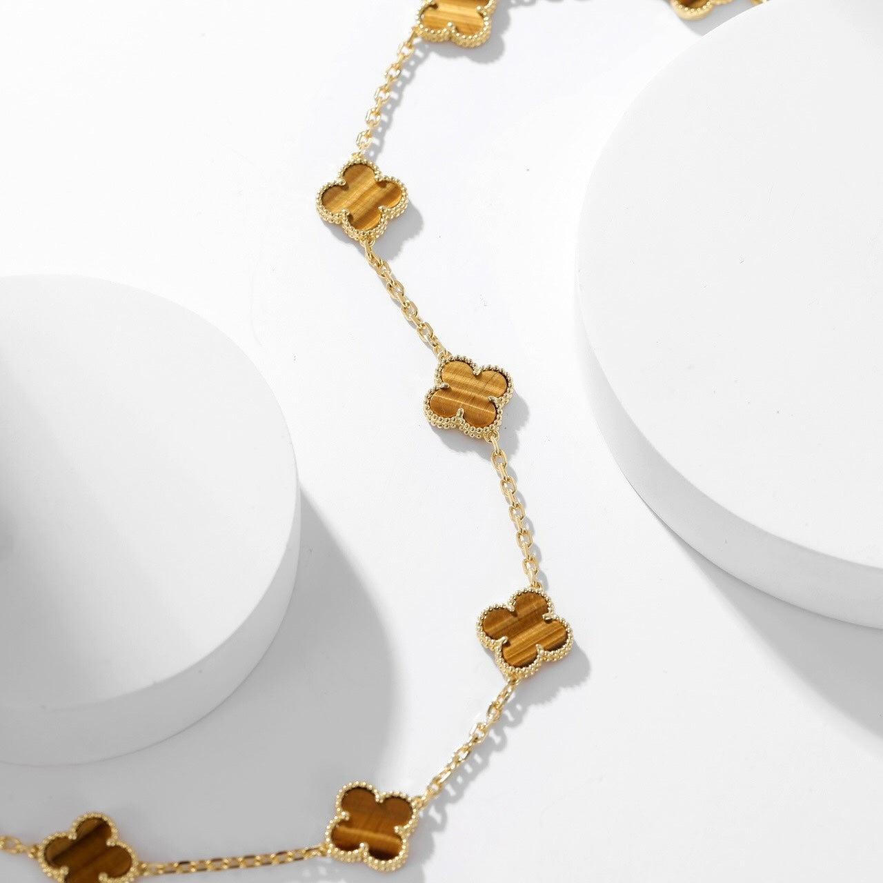 [Angela Jewellery]CLOVER 10 MOTIFS TIGER EYE NECKLACE