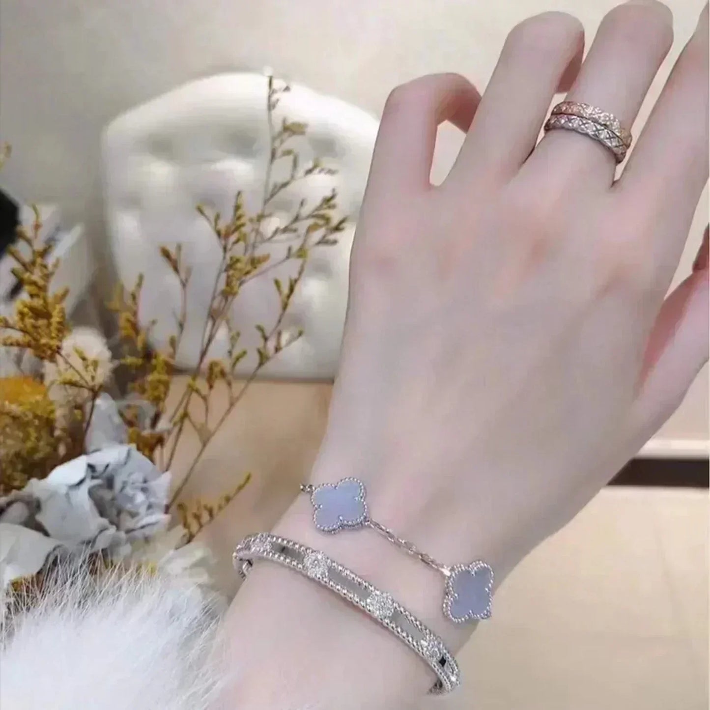 [Angela Jewellery]CLOVER  5 MOTIF PURPLE CHALCEDONY BRACELET SILVER