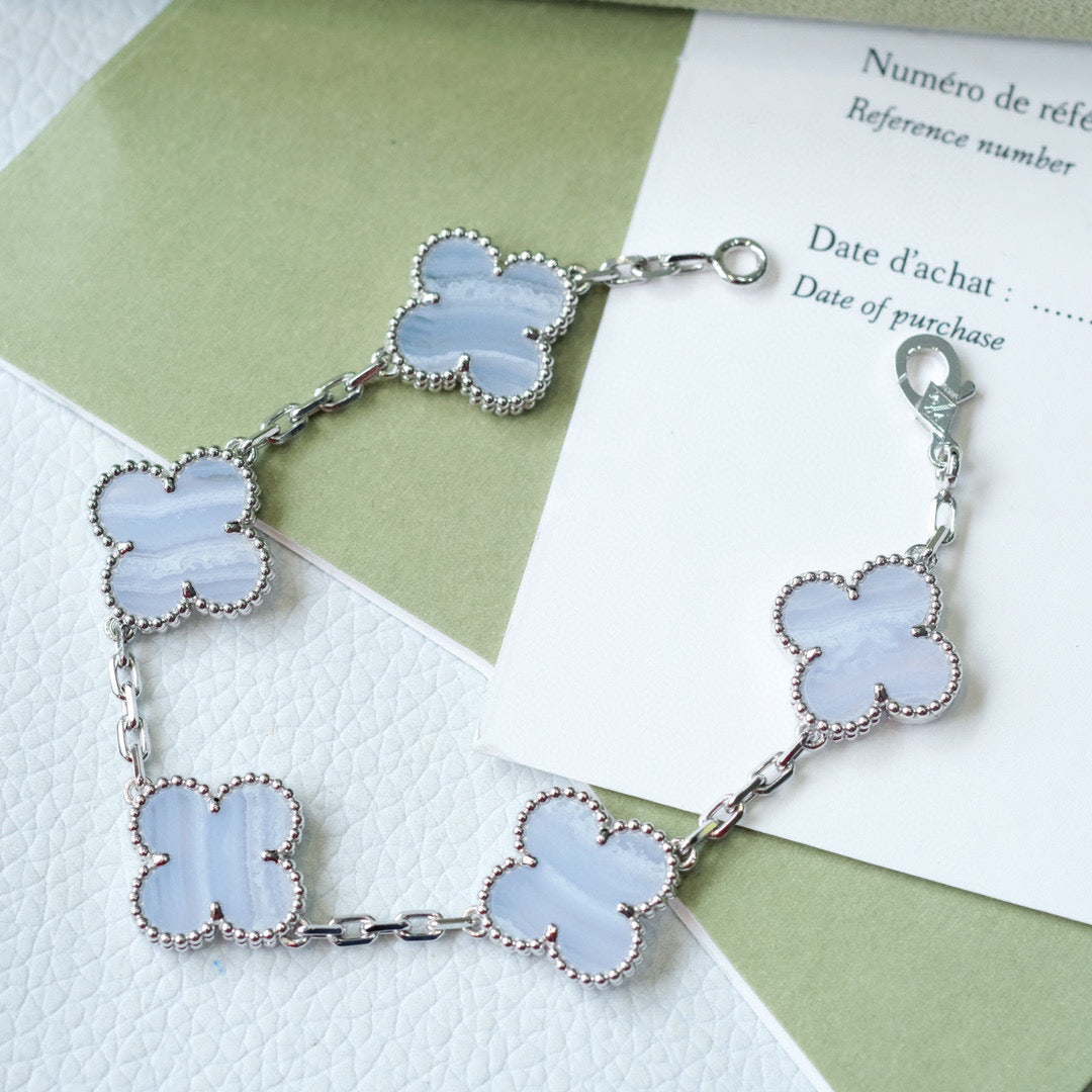 [Angela Jewellery]CLOVER  5 MOTIF PURPLE CHALCEDONY BRACELET SILVER