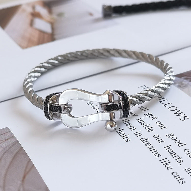 [Angela Jewellery]FORCE LARGE HORSESHOE BLACK DIAMOND BRACELET SILVER