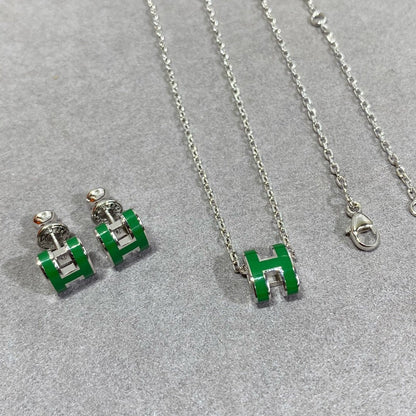 [Angela Jewellery]POP H GREEN NECKLACE SILVER AND GOLD