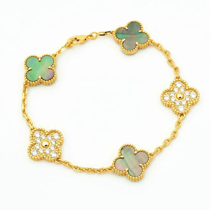 [Angela Jewellery]CLOVER 5 MOTIF GRAY MOP DIAMOND BRACELET