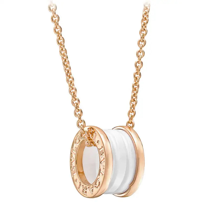 [Angela Jewellery]ZERO 1 WHITE CERAMIC PINK GOLD DIAMOND NECKLACE