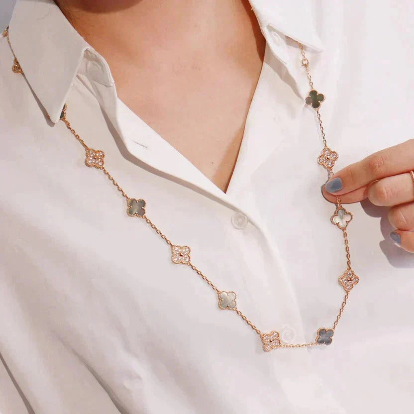 [Angela Jewellery]CLOVER 20 MOTIFS DARK MOP DIAMOND  NECKLACE
