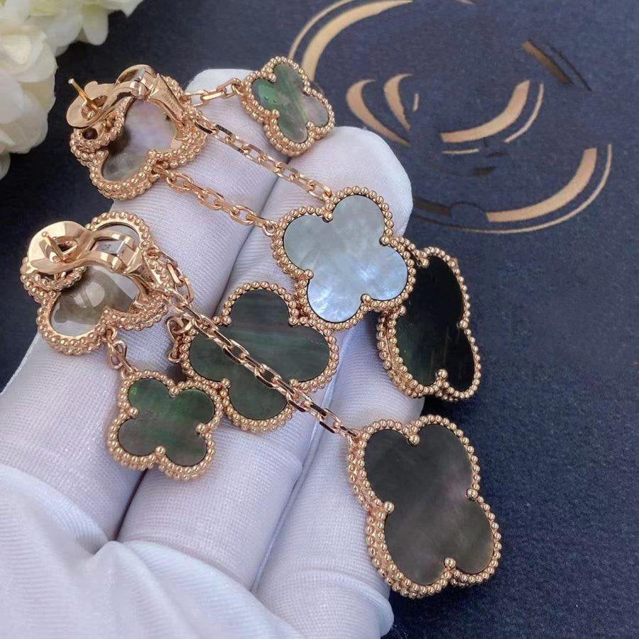 [Angela Jewellery]CLOVER EARRINGS DARK MOP 4 MOTIFS ROSE GOLD