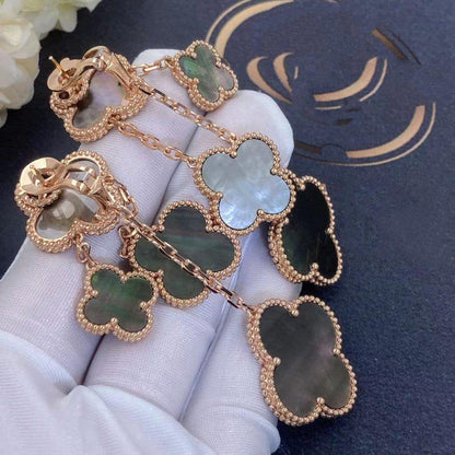 [Angela Jewellery]CLOVER EARRINGS DARK MOP 4 MOTIFS ROSE GOLD