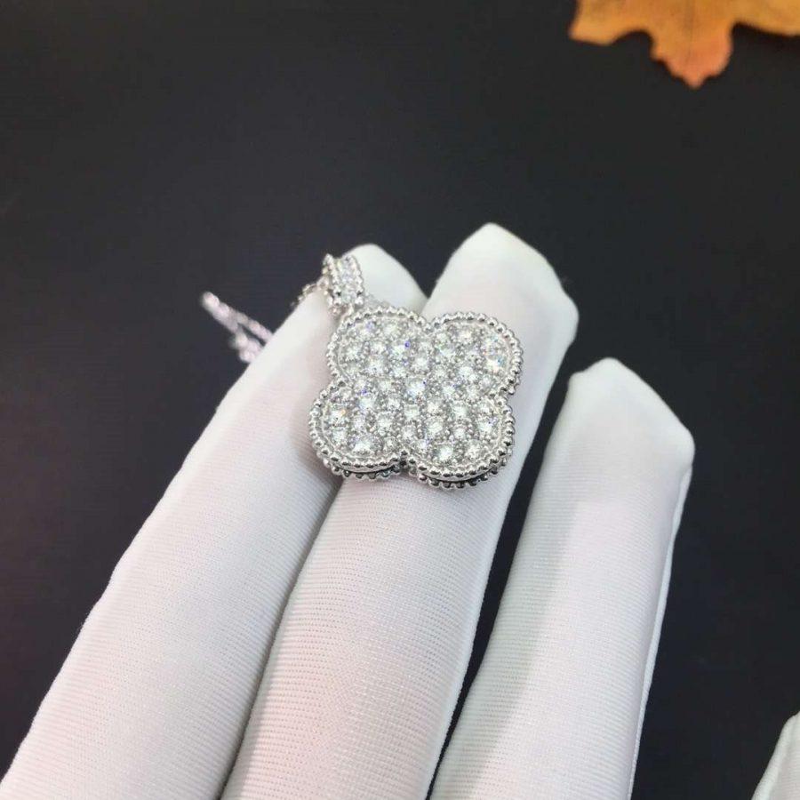 [Angela Jewellery]CLOVER 25MM SILVER FULL DIAMOND BIG CLOVER NECKLACE