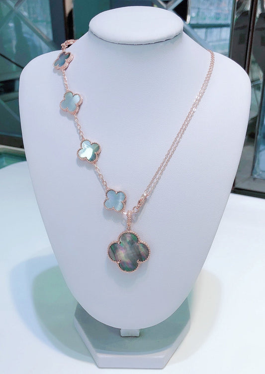 [Angela Jewellery]COMBINED BRACELET 5 MOTIFS AND NECKLACE DARK MOP ROSE GOLD