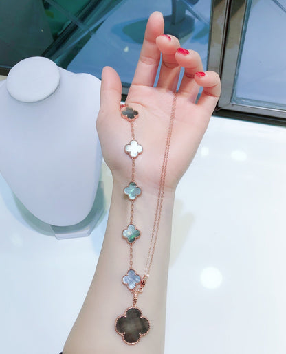 [Angela Jewellery]COMBINED BRACELET 5 MOTIFS AND NECKLACE DARK MOP ROSE GOLD
