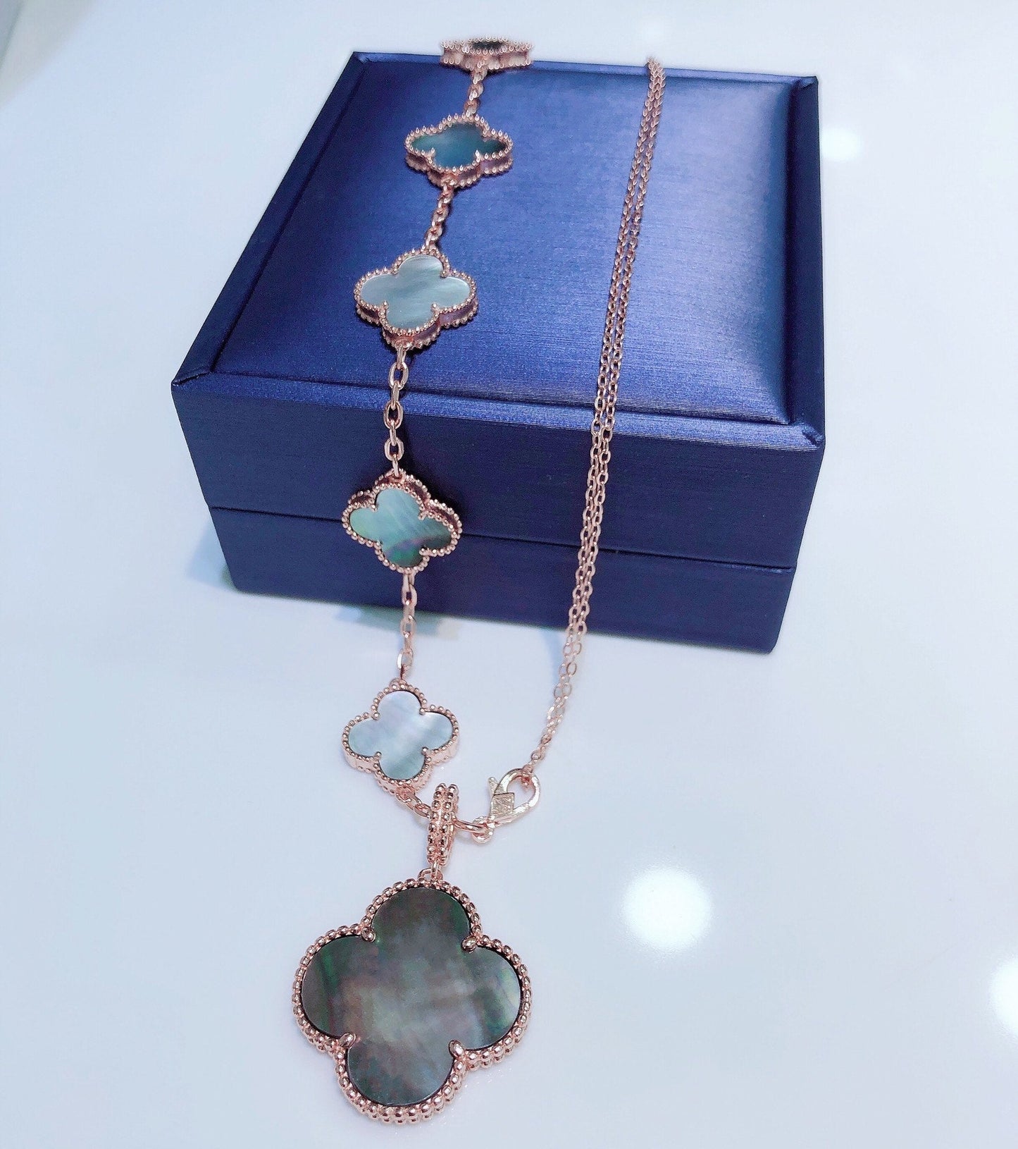 [Angela Jewellery]COMBINED BRACELET 5 MOTIFS AND NECKLACE DARK MOP ROSE GOLD