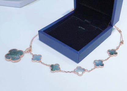 [Angela Jewellery]COMBINED BRACELET 5 MOTIFS AND NECKLACE DARK MOP ROSE GOLD