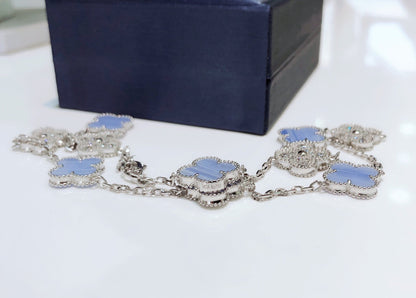 [Angela Jewellery]CLOVER 10 MOTIFS CHALCEDONY DIAMONDS SILVER NECKLACE