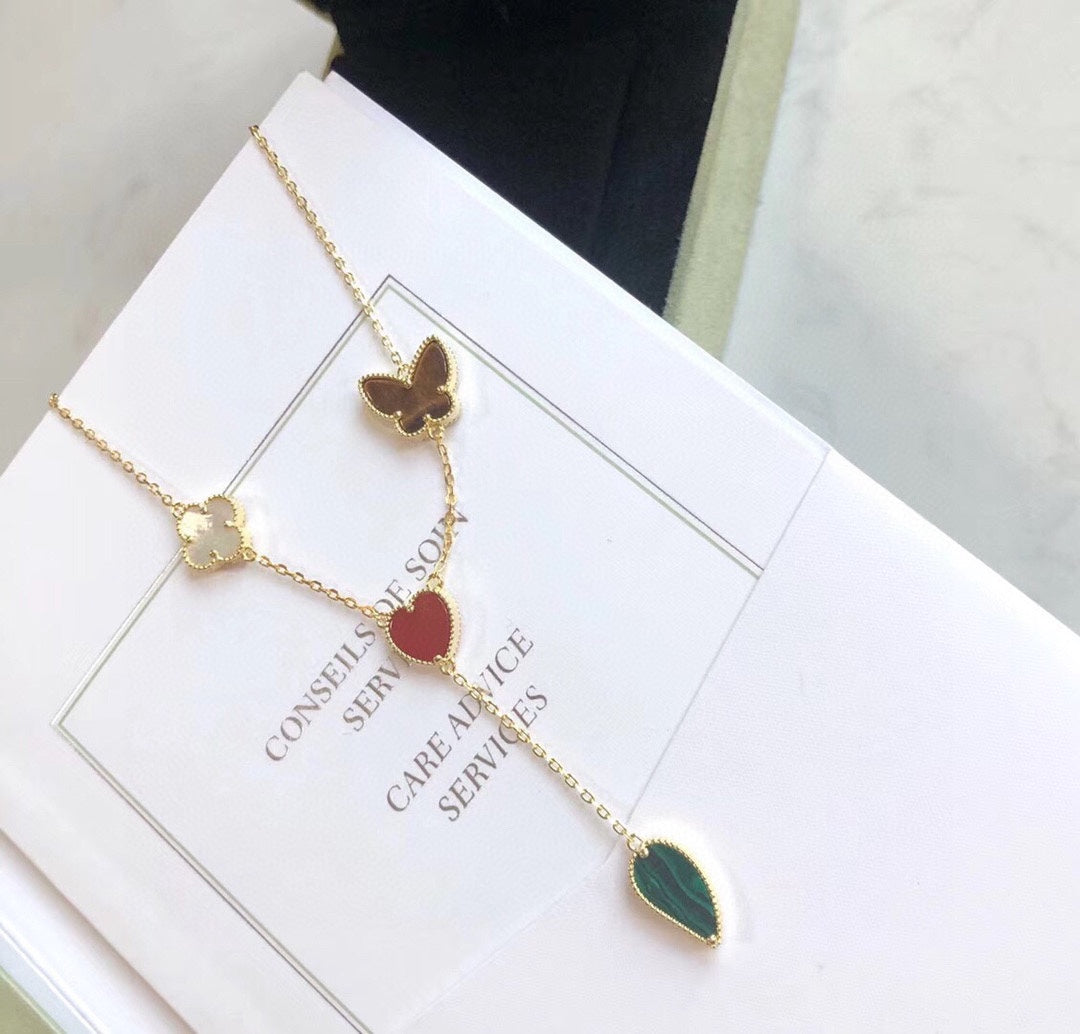 [Angela Jewellery]LUCKY SPRING 4 MOTIFS ROSE GOLD NECKLACE