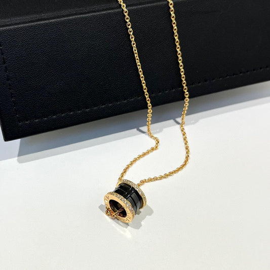 [Angela Jewellery]ZERO 1 BLACK CERAMIC DIAMOND PINK GOLD NECKLACE