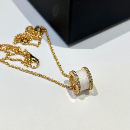[Angela Jewellery]ZERO 1 WHITE CERAMIC DIAMOND PINK GOLD NECKLACE