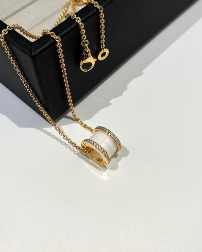 [Angela Jewellery]ZERO 1 WHITE CERAMIC DIAMOND PINK GOLD NECKLACE
